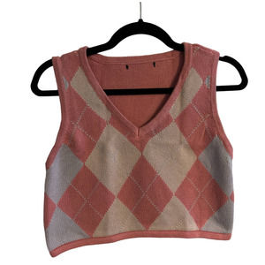 90s Pink Cropped Sweater Vest - Size Small